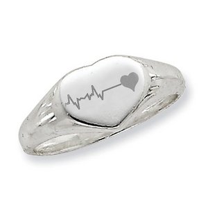Womens Custom Heart Shaped Fingerprint Signet Ring