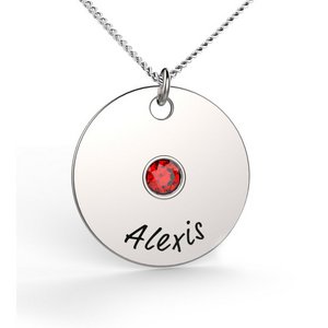 Sterling Silver Round Disc Pendant w  Name   Birthstone