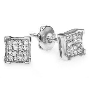 Sterling Silver Pave CZ Square Stud Earrings