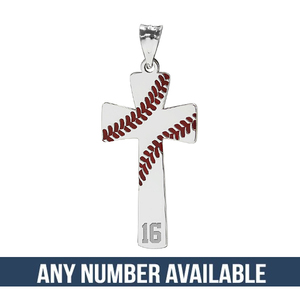 Baseball Stitch Enameled Cross Pendant w  Number Includes 18 Inch Chain
