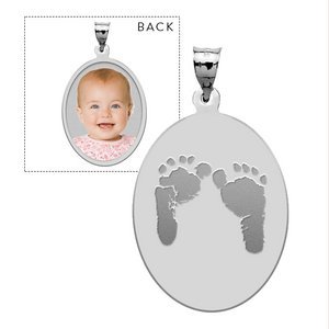 Custom Footprint Oval Charm or Pendant with Reverse Photo Option