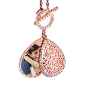 Rose Gold Plated Ornate Teardrop Swivel Locket with Chain Included