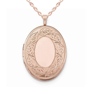 Rose Gold Plated Floral Oval Photo Locket