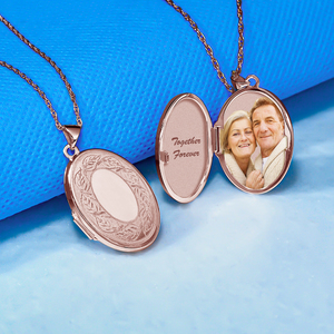 Rose Gold Plated Floral Oval Photo Locket