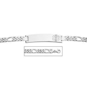 14K White Gold Medical ID Bracelet w  Figaro Chain