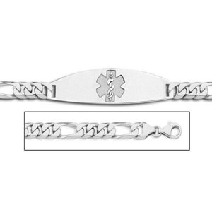 Sterling Silver Medical ID Bracelet w  Figaro Chain