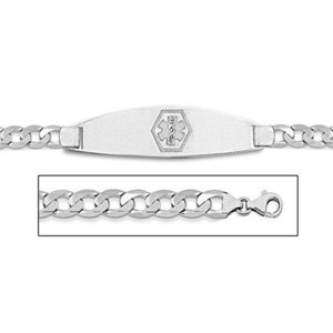 Sterling Silver Medical ID Bracelet w  Curb Chain