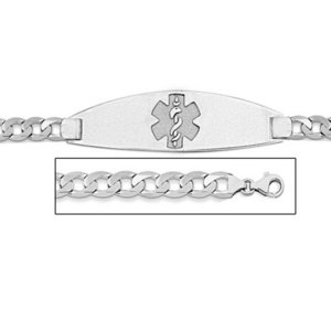 14K White Gold Medical ID Bracelet w  Curb Chain with Enamel