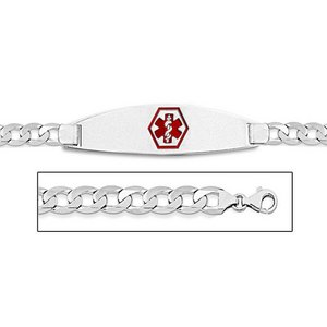 14K White Gold Medical ID Bracelet w  Curb Chain with Enamel