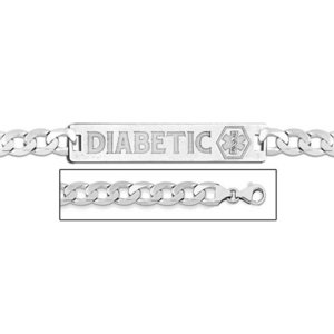 Sterling Silver Medical ID Diabetic Bracelet w  Curb Chain