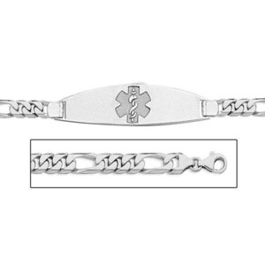 14K White Gold Medical ID Bracelet w  Figaro Chain