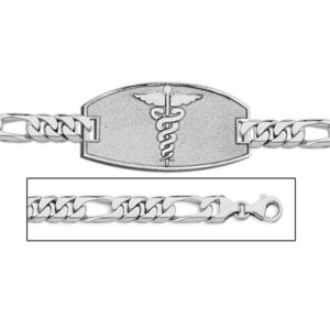 Sterling Silver Medical ID Bracelet w  Figaro Chain