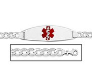 14K White Gold Medical ID Bracelet w  Curb Chain with Enamel