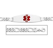14K White Gold Medical ID Bracelet w  Figaro Chain with Enamel