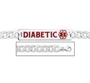 Sterling Silver Medical ID Diabetic Bracelet w  Curb Chain W  Red