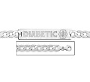 Sterling Silver Medical ID Diabetic Bracelet w  Curb Chain