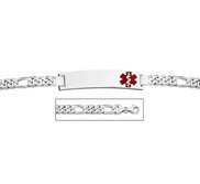 Sterling Silver Medical ID Bracelet w  Figaro Chain W  Red Enamel