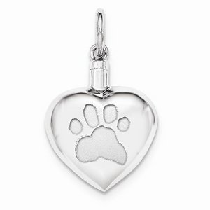 Sterling Silver Heart Paw Print Cremation Ash Filler