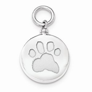 Sterling Silver Round Shaped Paw Print Cremation Ash Filler