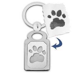 Rectangle Stainless Steel Paw Print Keychain