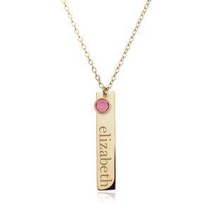 Personalized Vertical Name Bar with Birthstone Charm   18  Chain