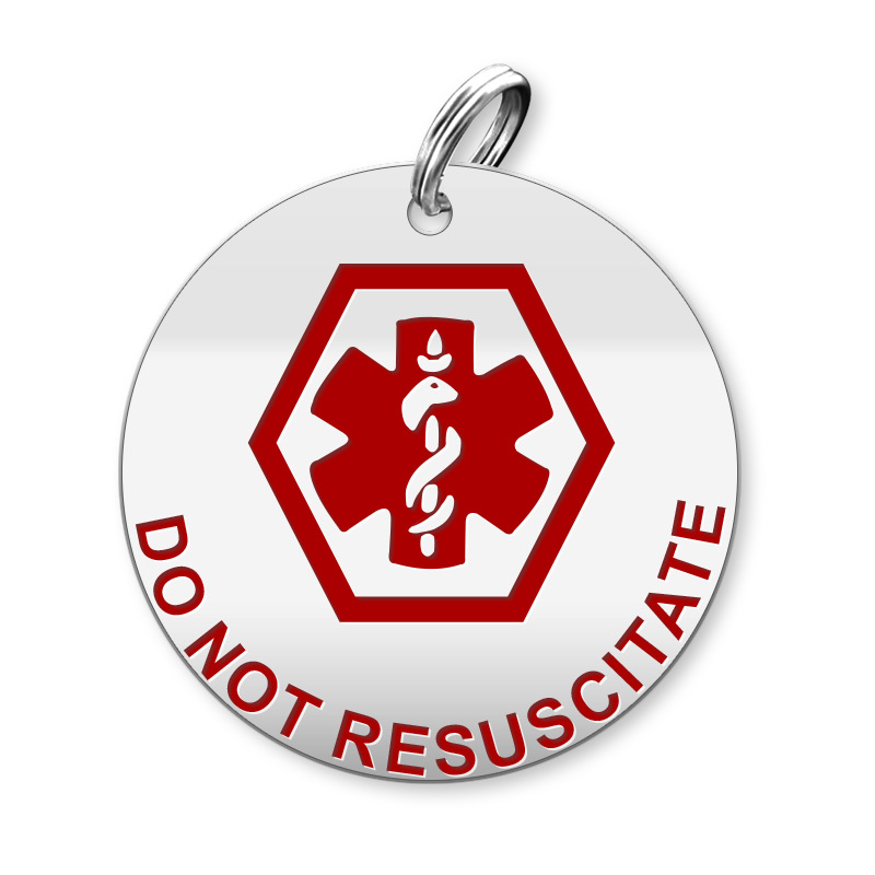 PicturesOnGold.com Sterling Silver Round Diabetic Medical ID Charm or Pendant W/Red 1 Inch X 1 Inch 