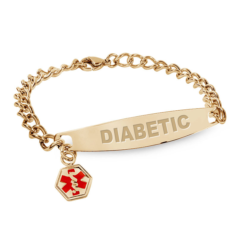 Stainless Steel Women's Diabetes Medical ID Bracelet - PG101292