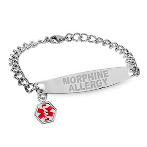 Stainless Steel Women s Morphine Allergy Medical ID Bracelet