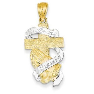 14K Yellow Gold Rhodium Plated In Memory of Cross