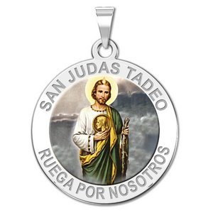 San Judas Tadeo Round Religious Color Medal   EXCLUSIVE 