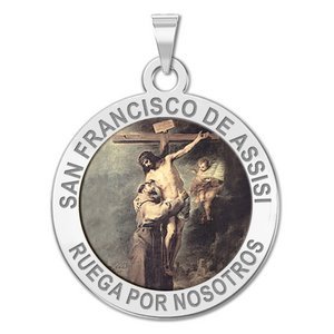 San Francisco de Assisi Round Religious Color Medal  EXCLUSIVE 