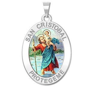 San Cristobal OVAL Color Religious Medal   EXCLUSIVE 