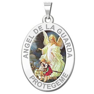 Angel De La Guarda Oval Color Religious Medal   EXCLUSIVE 