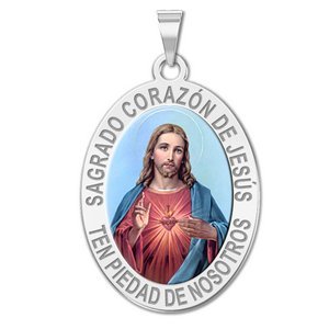 Sagrado Corazon de Jesus Medalla religiosa oval en color