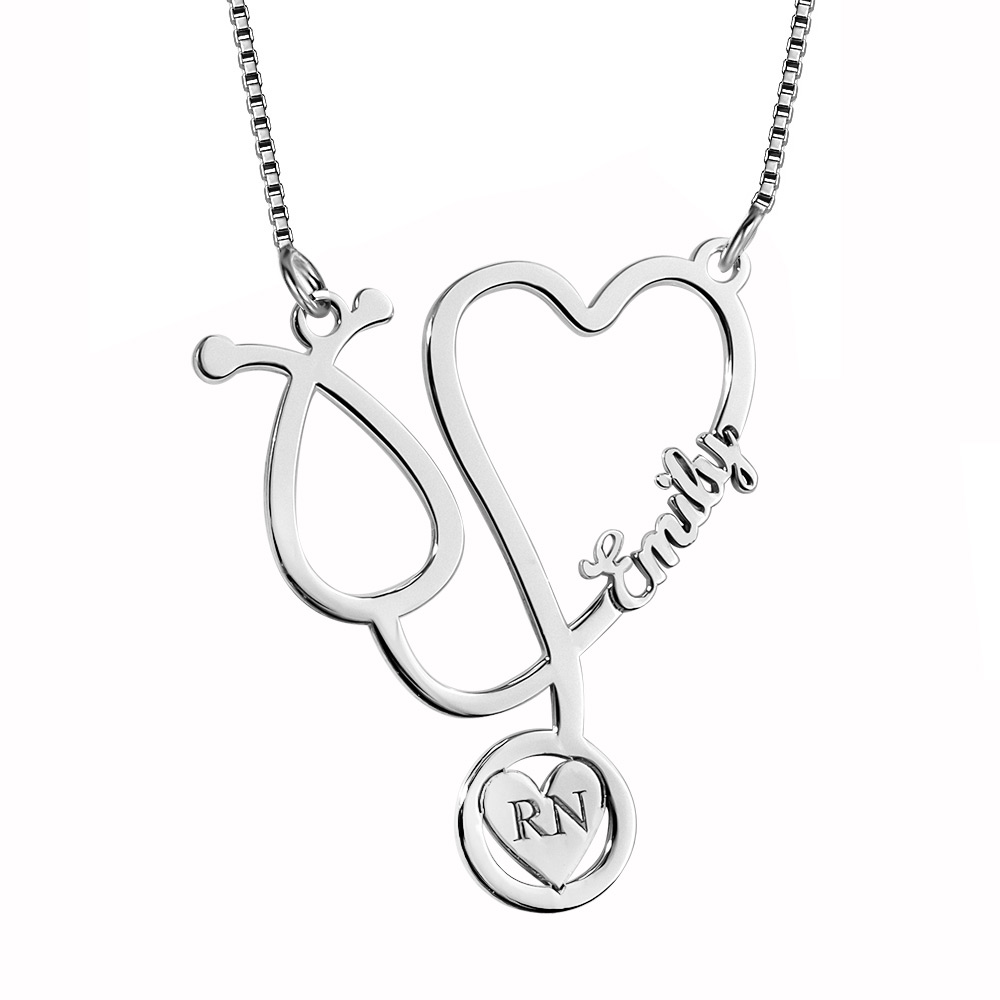 Custom Nurse Silver Heart Black Leather Key Chain RN LPN Gift Choose Initial 