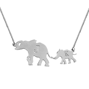 Personalized Interlocking Elephant Initials Necklace w  Chain