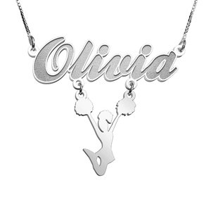 Script Name Necklace with Cheerleader Charm