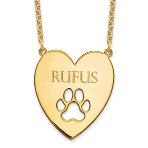 Personalized Heart with Cutout Dog Paw Name Necklace with Chain Included