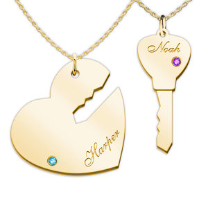 Couple s Engravable Key to My Heart Set of 2 Names Pendant