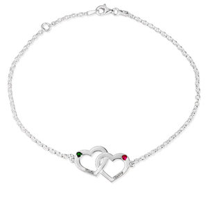 Interlocking Heart Bracelet with Two Birthstones   Two Names