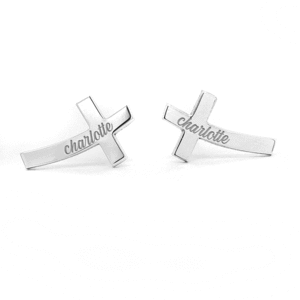 Pair Of Personalized Sideways Cross Stud Earrings