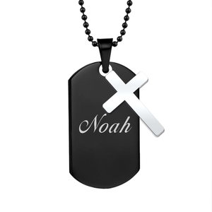 Black Stainless Steel Dog Tag w  Religious Charm