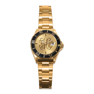 Men s Personalized Initial Gold Watch Black Dial