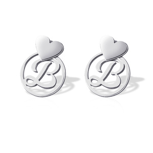 Heart With Dangle Round Initial Charm Earrings