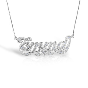 Diamond Cut Script Name Necklace with Cubic Zirconia   Chain Included