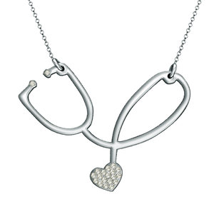 Embossed Nurse Stethoscope Necklace with CZ s   Chain Included