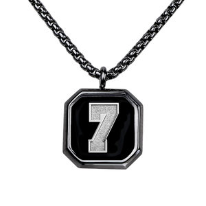 Square Shaped Number Necklace with Black Enamel