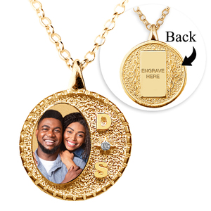 Fancy Round Border w  Initials and Cubic Zirconias Oval Shape Photo