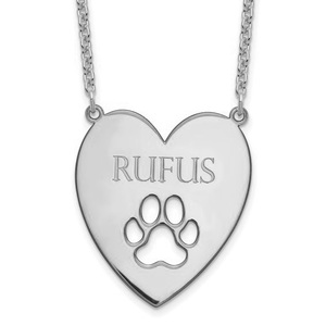 Personalized Heart with Cutout Dog Paw Name Necklace with Chain Included