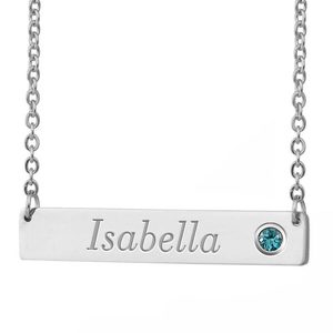 Personalized Horizontal Name Necklace with Birthstone   18  Chain